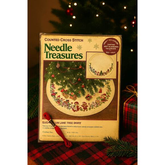 Vintage Needle Treasures 48" Sugar Plum Lane Christmas Tree Skirt Cross Stitch - Picture 5 of 5